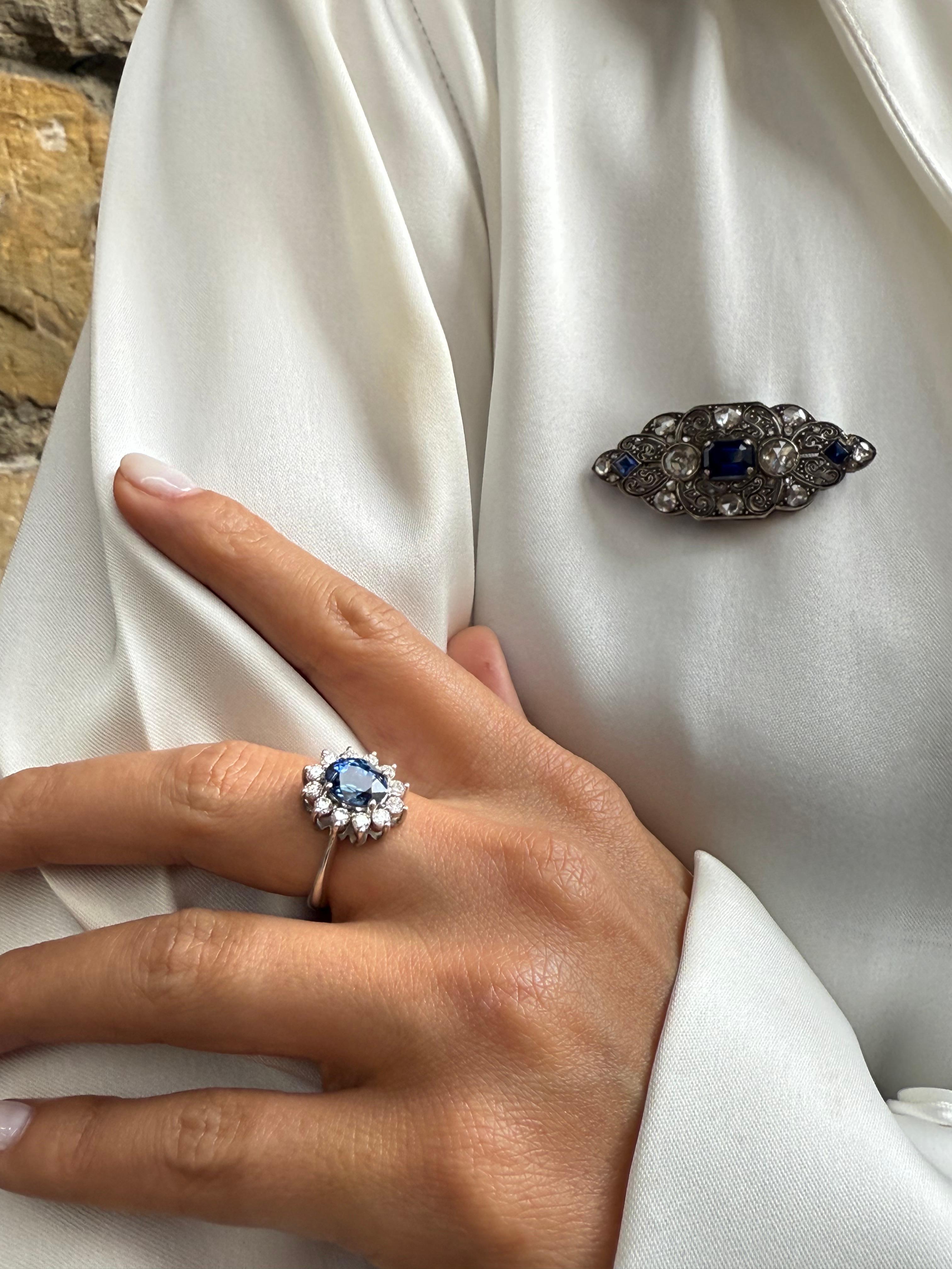 1,70 Karat Sri Lanka Natürlicher Saphir und Diamant Weißgoldring im Angebot 6