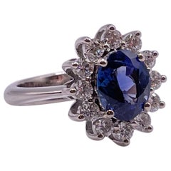 1.70 Carats Sri Lanka Natural Sapphire and Diamond White Gold Ring