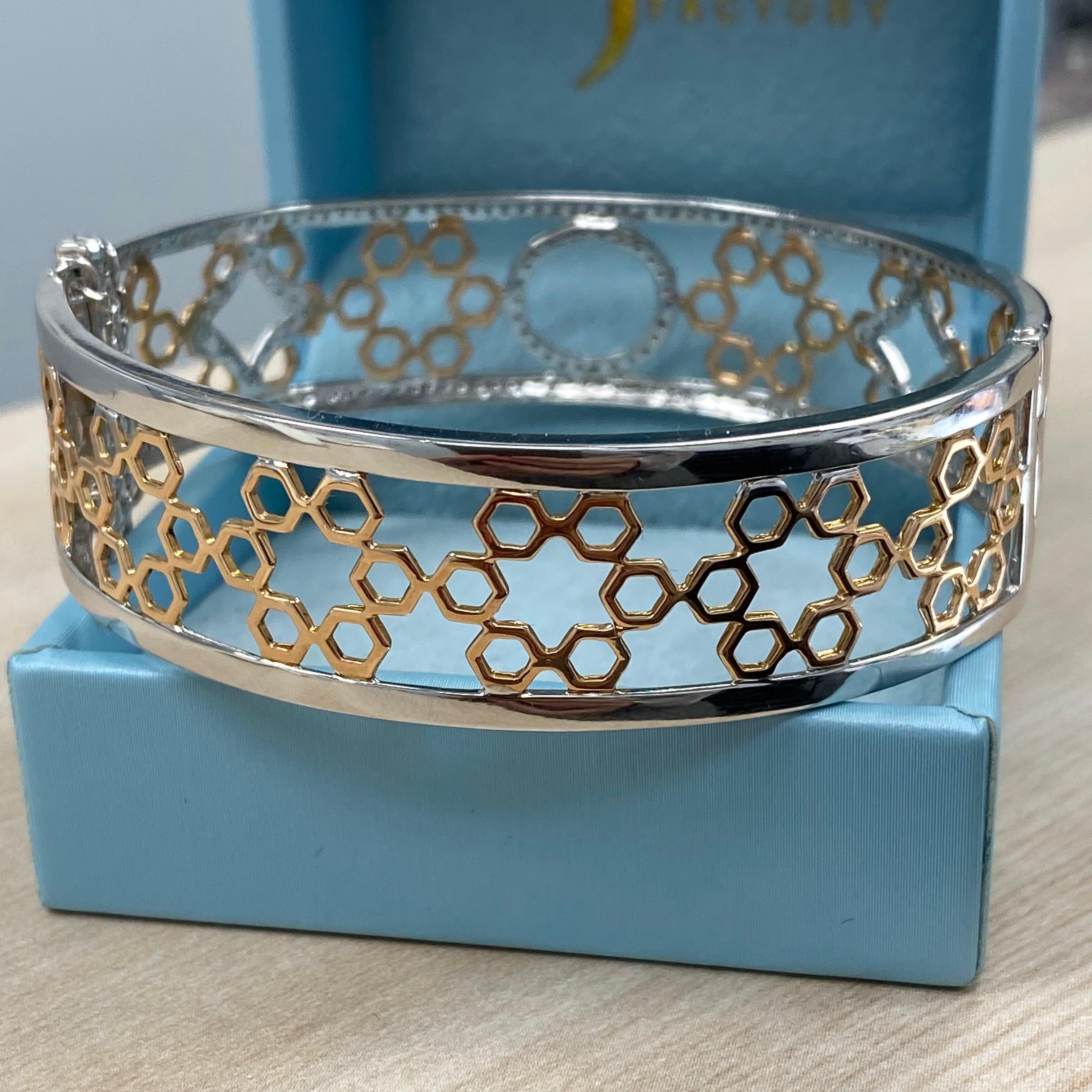 Moderne Bracelet jonc à charnières en or blanc et rose 14 carats avec diamants 1,70 carat en vente