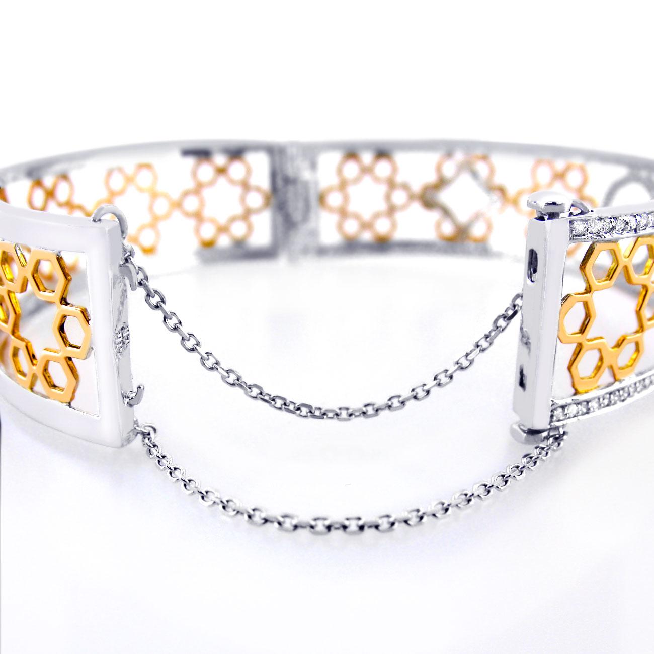 Bracelet jonc à charnières en or blanc et rose 14 carats avec diamants 1,70 carat en vente 2