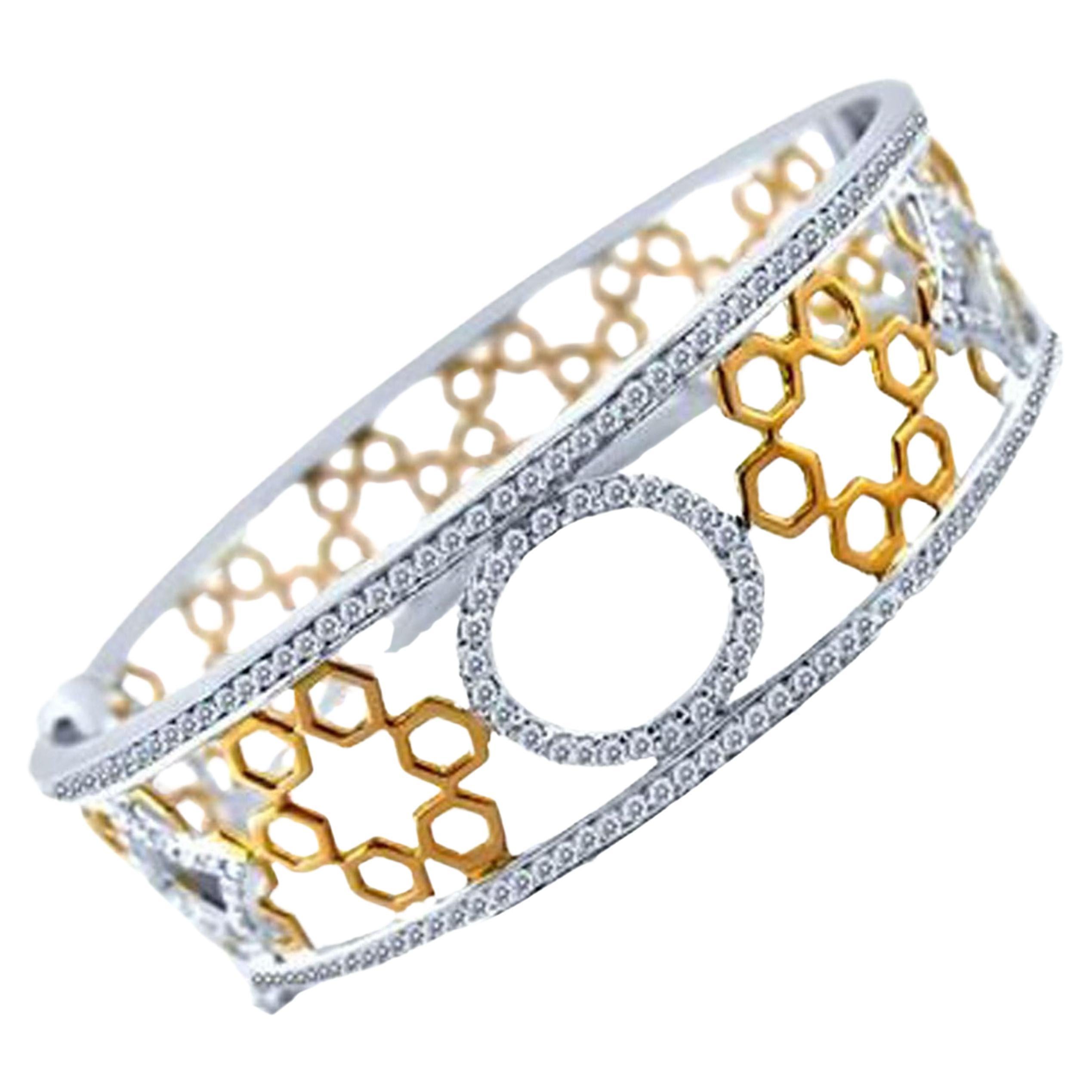 Bracelet jonc à charnières en or blanc et rose 14 carats avec diamants 1,70 carat