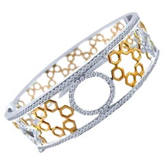 Bracelet jonc à charnières en or blanc et rose 14 carats avec diamants 1,70 carat