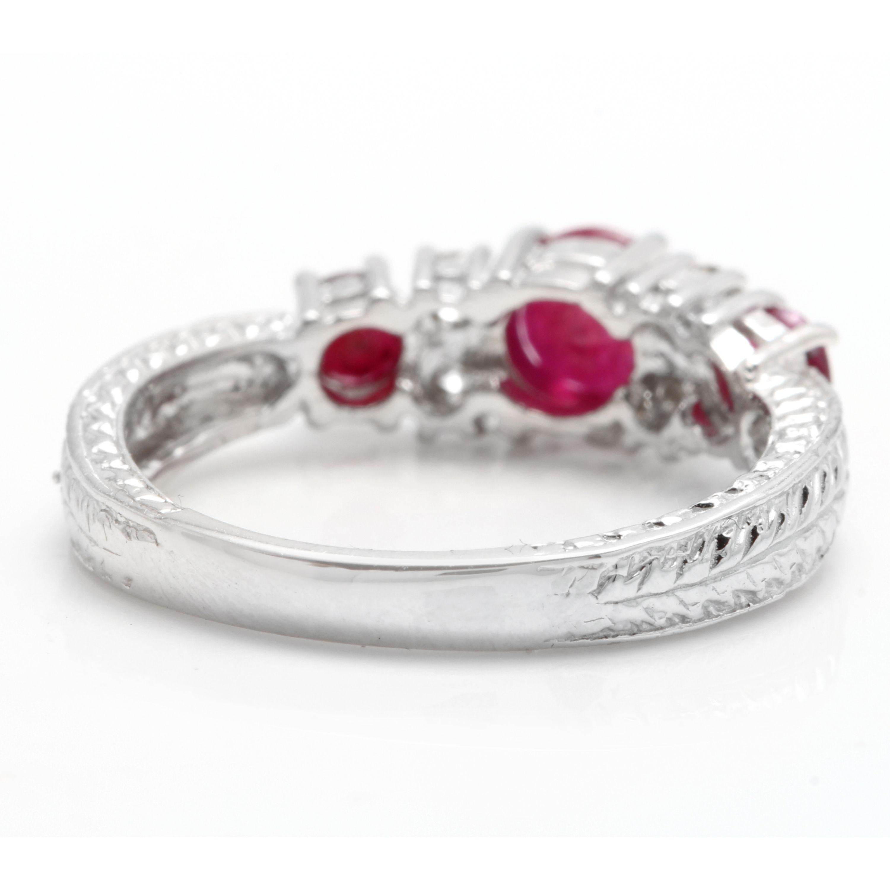 1.70 Ct Impressive Natural Untreated Ruby & Natural Diamond 14K White Gold Ring In New Condition For Sale In Los Angeles, CA