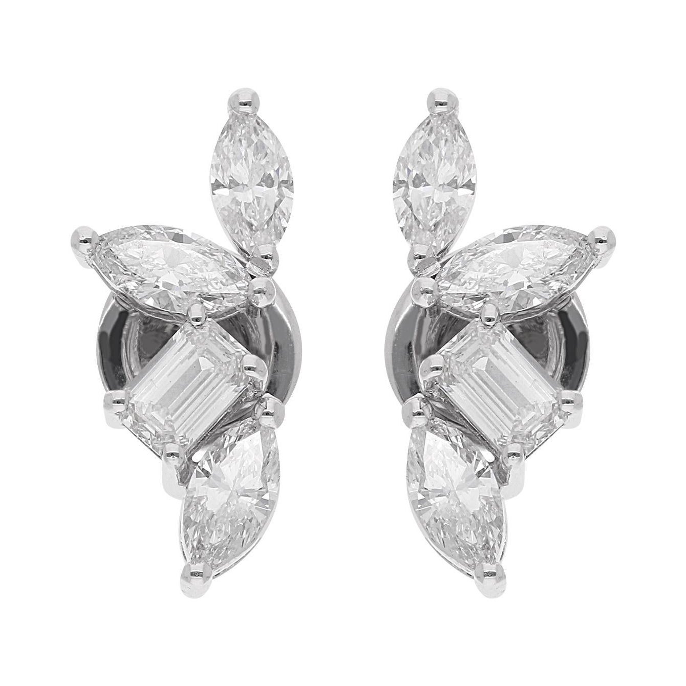 1.70 Ct. Marquise 
Emerald Cut Diamond Earrings 14 Karat White Gold Jewelry