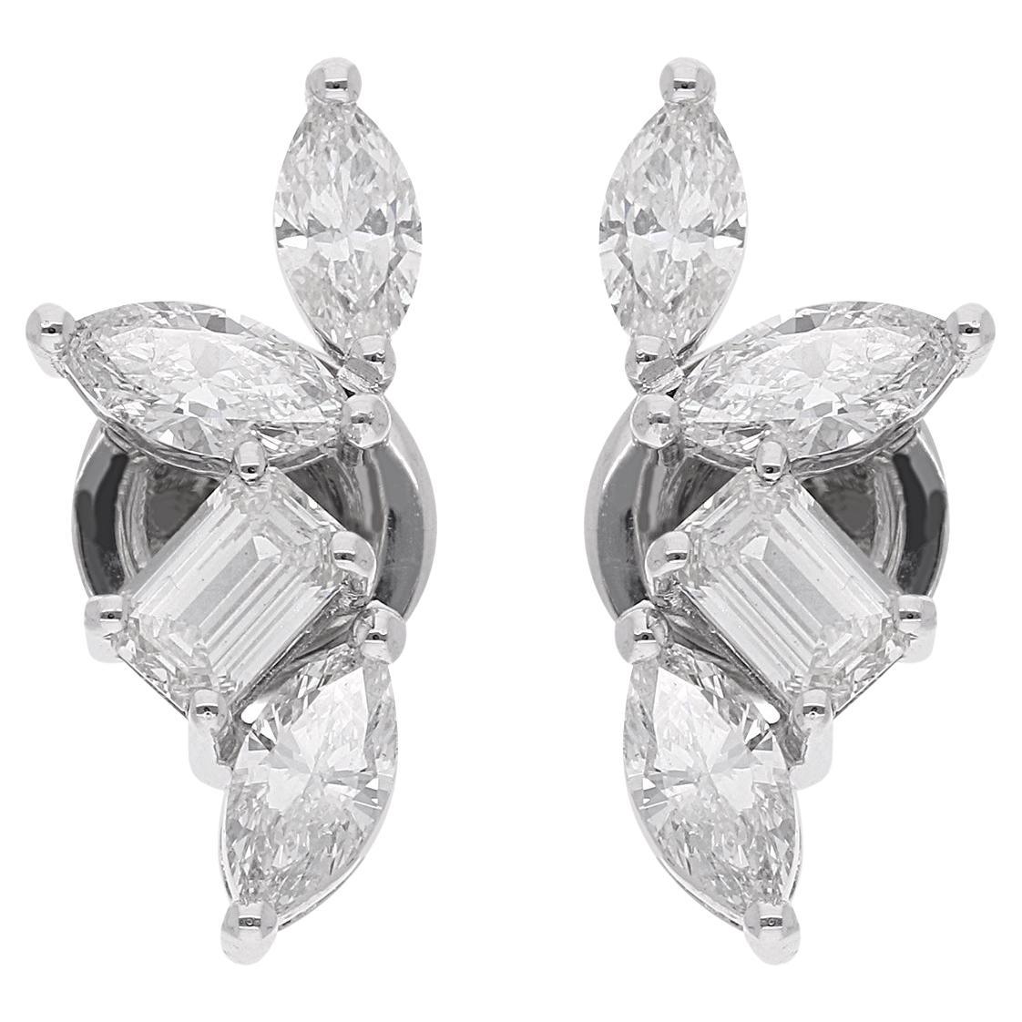 1.70 Ct. Marquise & Emerald Cut Diamond Earrings 14 Karat White Gold Jewelry