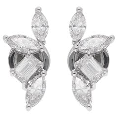 1.70 Ct. Boucles d'oreilles en or blanc 14 carats avec diamants en forme de marquise et d'émeraude