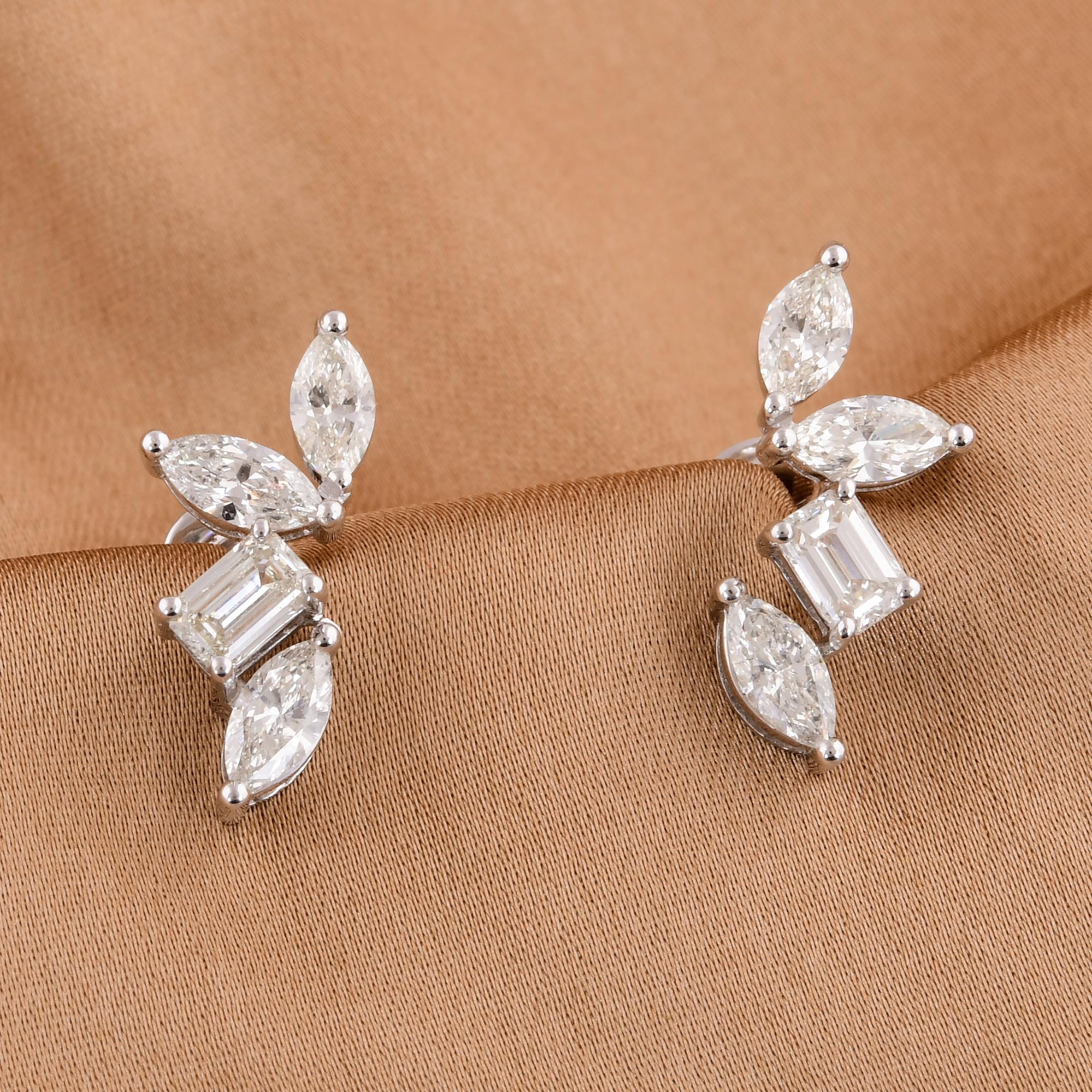 Modern 1.70 Ct. Marquise & Emerald Cut Diamond Earrings 18 Karat White Gold Jewelry For Sale