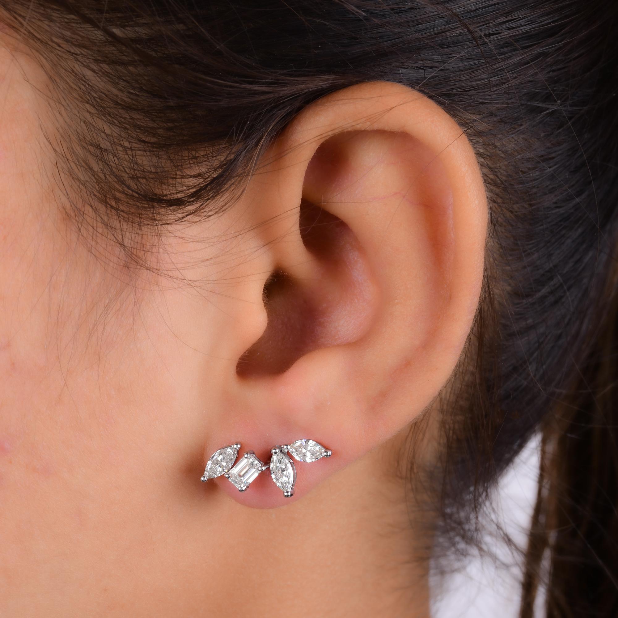 Women's 1.70 Ct. Marquise & Emerald Cut Diamond Earrings 18 Karat White Gold Jewelry For Sale