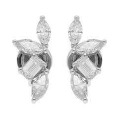 1.70 Ct. Marquise 
Emerald Cut Diamond Earrings 18 Karat White Gold Jewelry