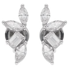 1.70 Ct. Marquise & Emerald Cut Diamond Earrings 18 Karat White Gold Jewelry