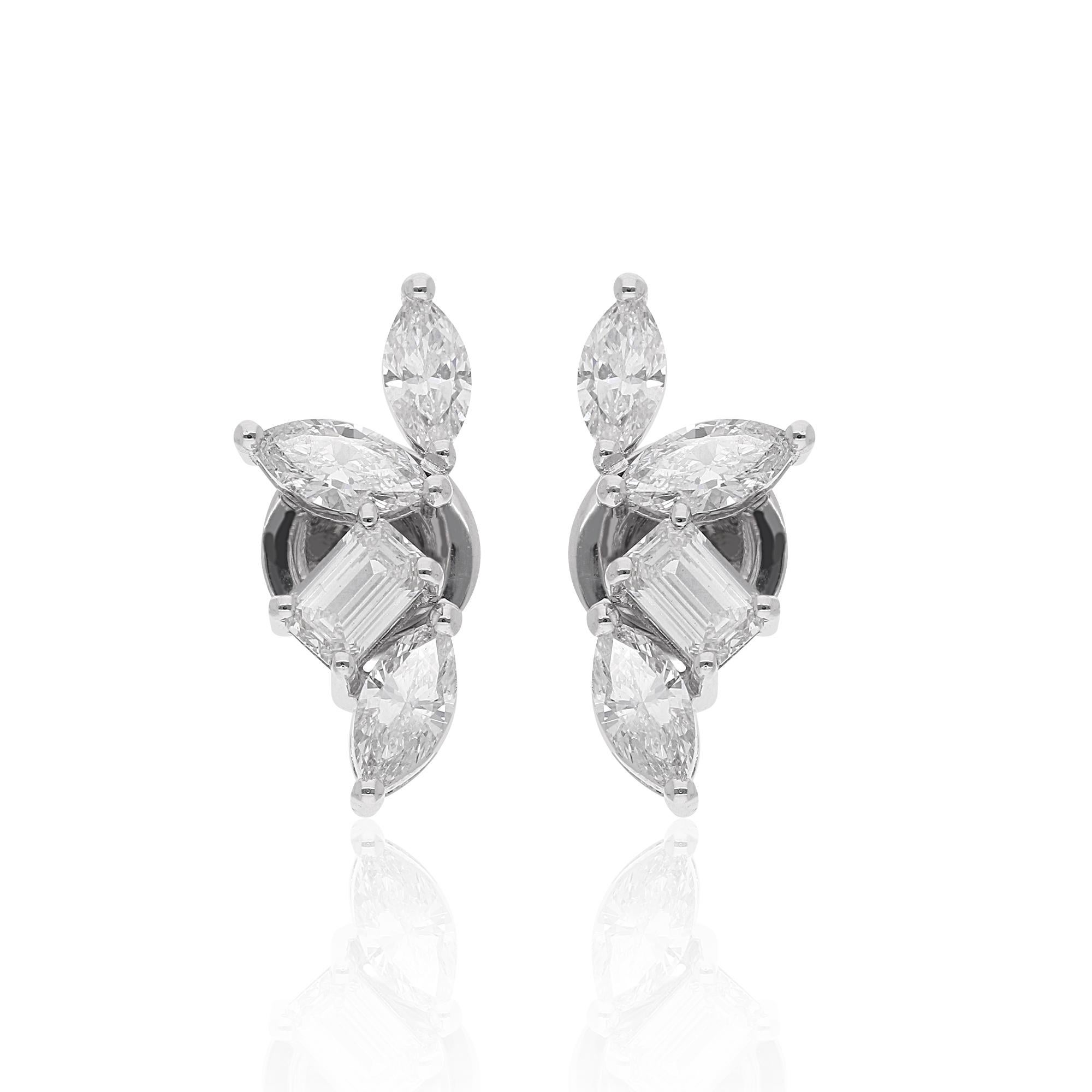 1.70 Ct. Boucles d
oreilles en or blanc 18 carats avec diamants en forme de marquise et d
émeraude