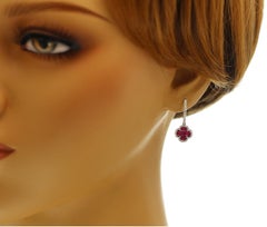 1.70 CT Natural Ruby 0.44CT Diamonds 18K White Gold Four Leaf Clover Earrings
