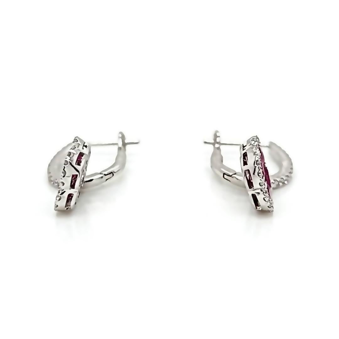 1.70 CT Natural Ruby 0.44CT Diamonds 18K White Gold Four Leaf Clover Earrings For Sale 2