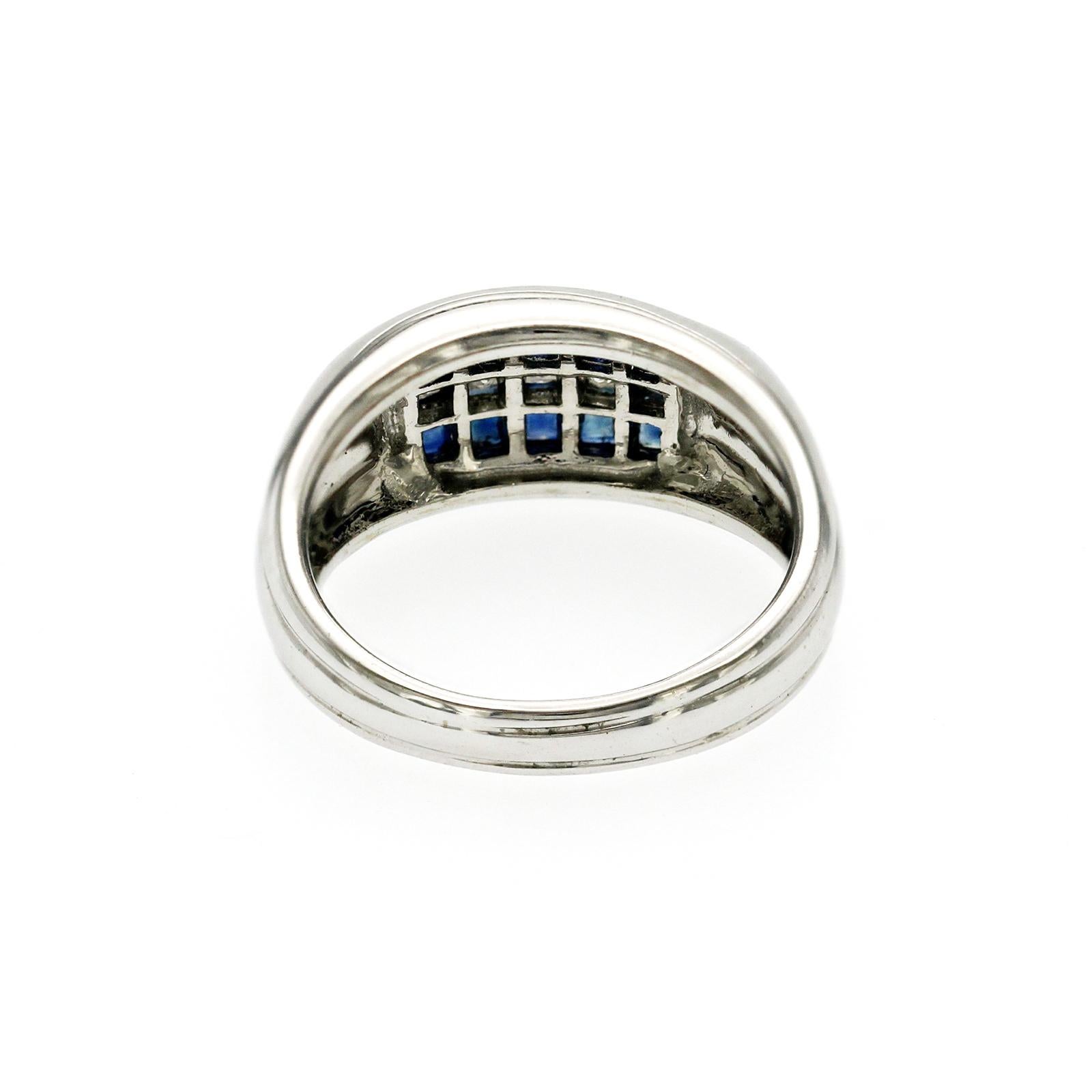 1.70 CT Sapphire & 0.52 CT Diamonds Invisible Set 18K White Gold Band Ring In Excellent Condition For Sale In Los Angeles, CA