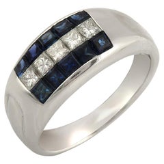 1.70 CT Sapphire & 0.52 CT Diamonds Invisible Set 18K White Gold Band Ring