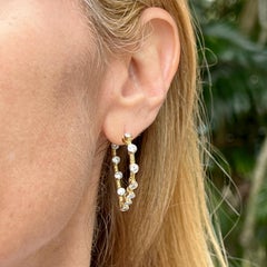 1.70 CTW Bezel Set Diamond 18 Karat Yellow Gold Heart Hoop Modern Earrings