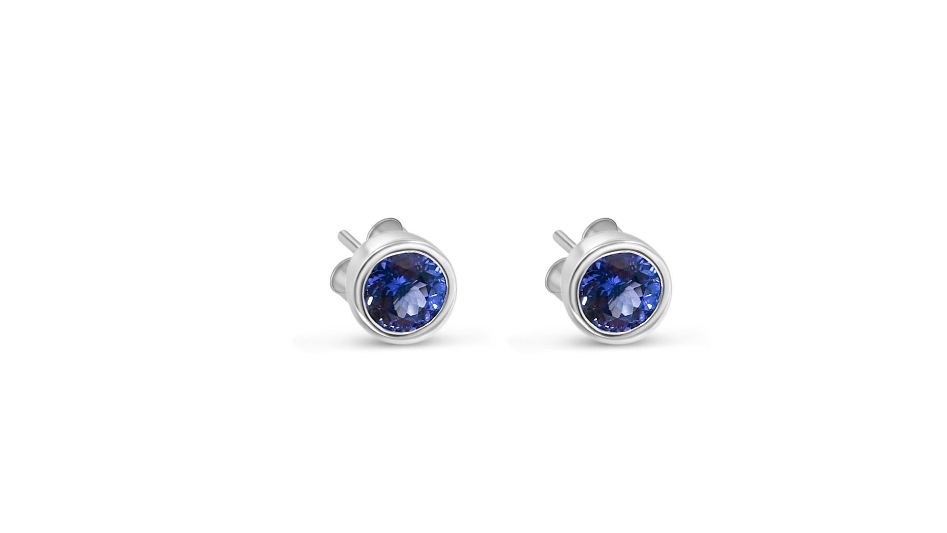 Art Deco 1.70 Ctw Natural Tanzanite Round Studs Earrings 925 Sterling Silver Earrings  For Sale