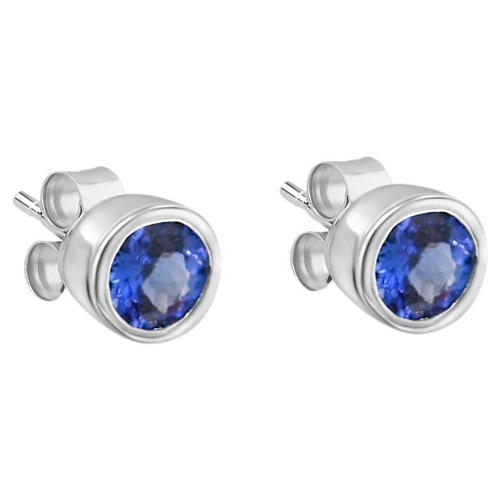 1.70 Ctw Natural Tanzanite Round Studs Earrings 925 Sterling Silver Earrings  For Sale