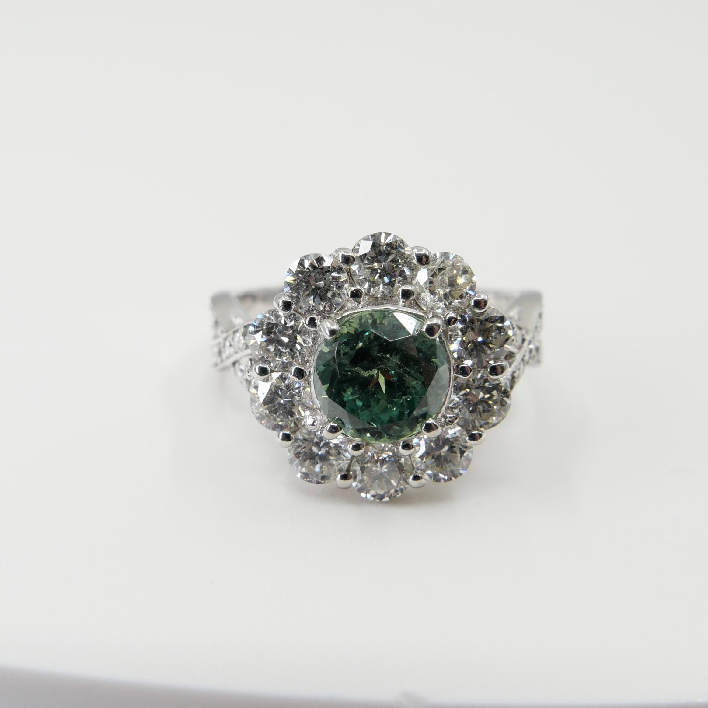 1.70 Demantoid Garnet & Diamond Cluster Platinum Ring, Collector's Item 7