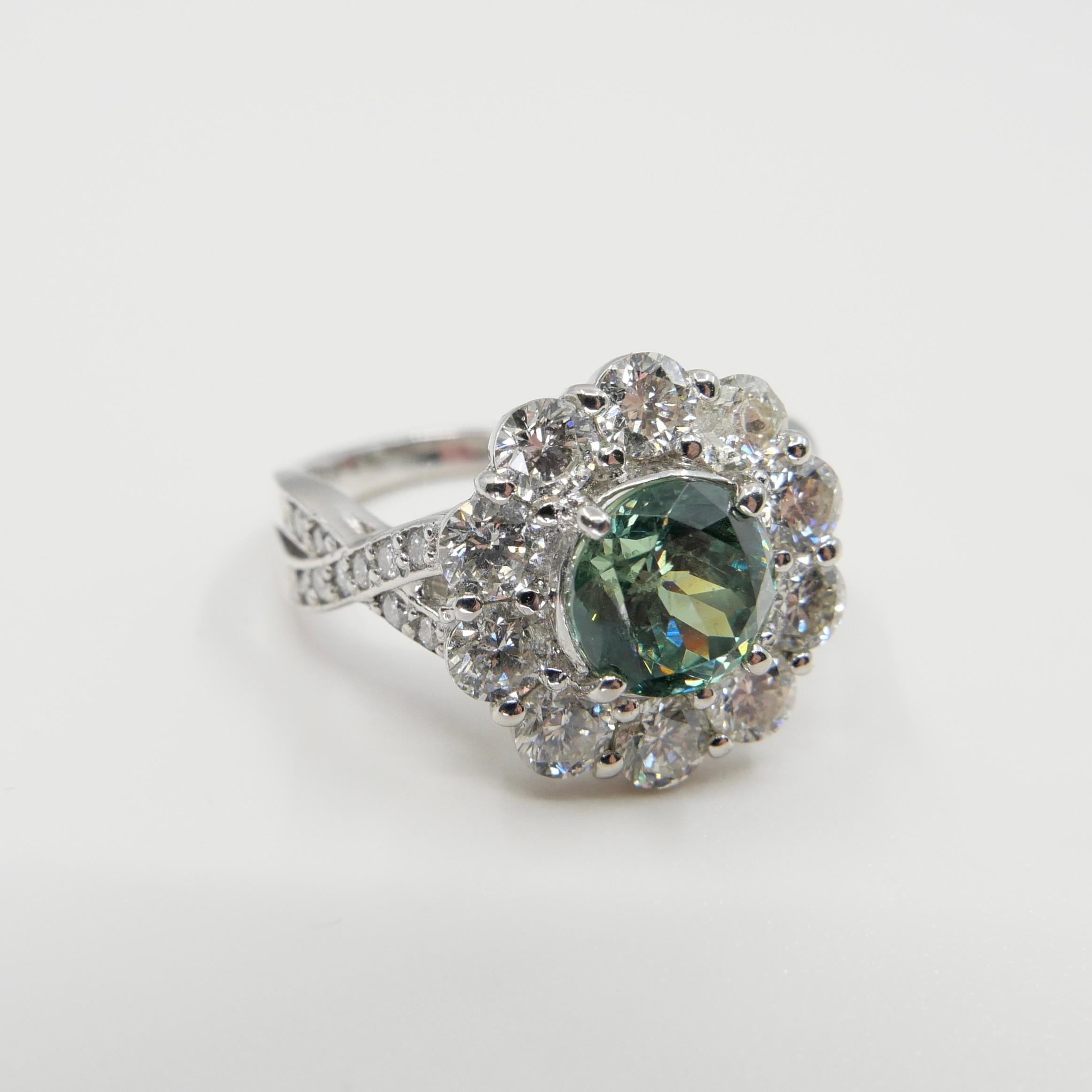 1.70 Demantoid Garnet & Diamond Cluster Platinum Ring, Collector's Item 8