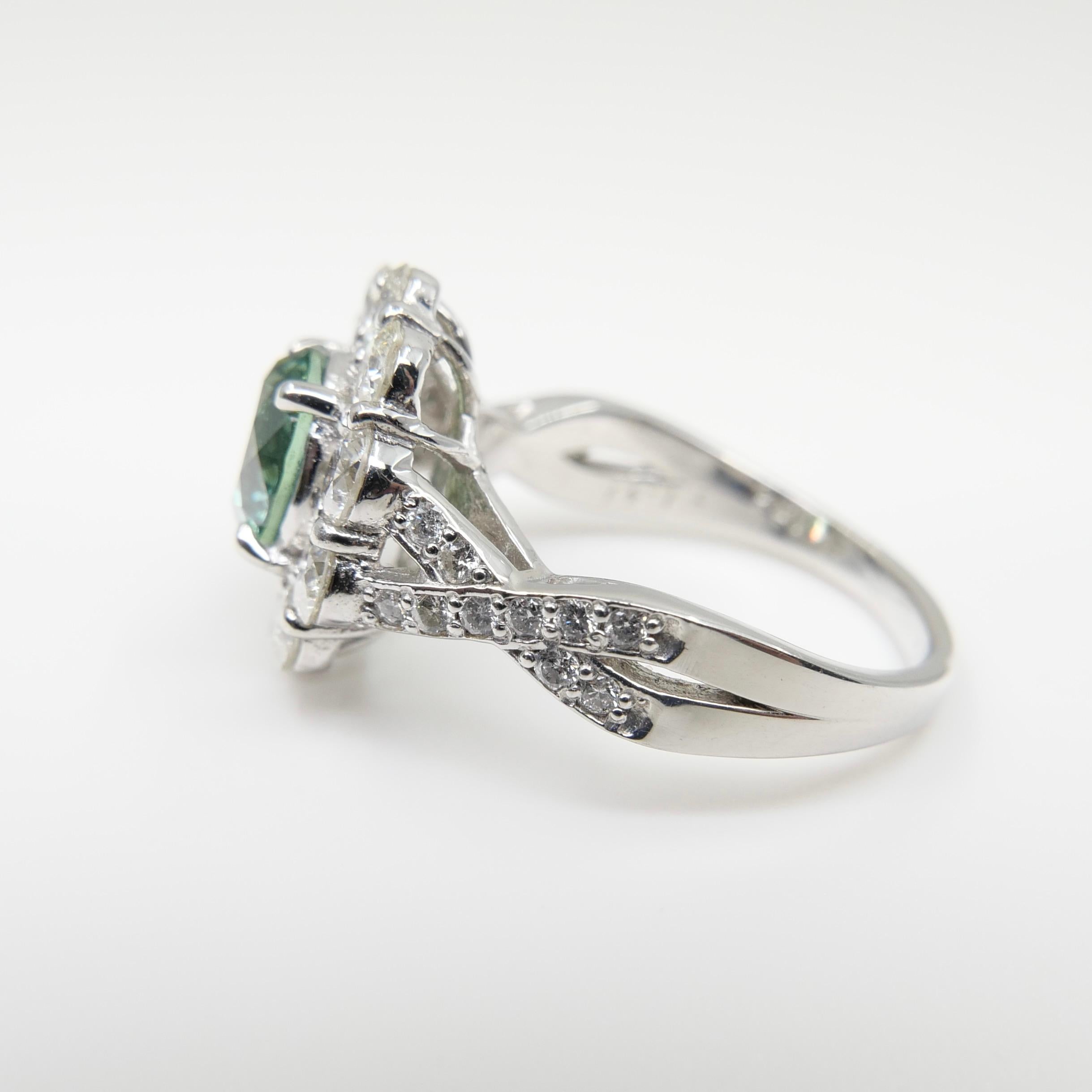 1.70 Demantoid Garnet & Diamond Cluster Platinum Ring, Collector's Item In Good Condition In Hong Kong, HK