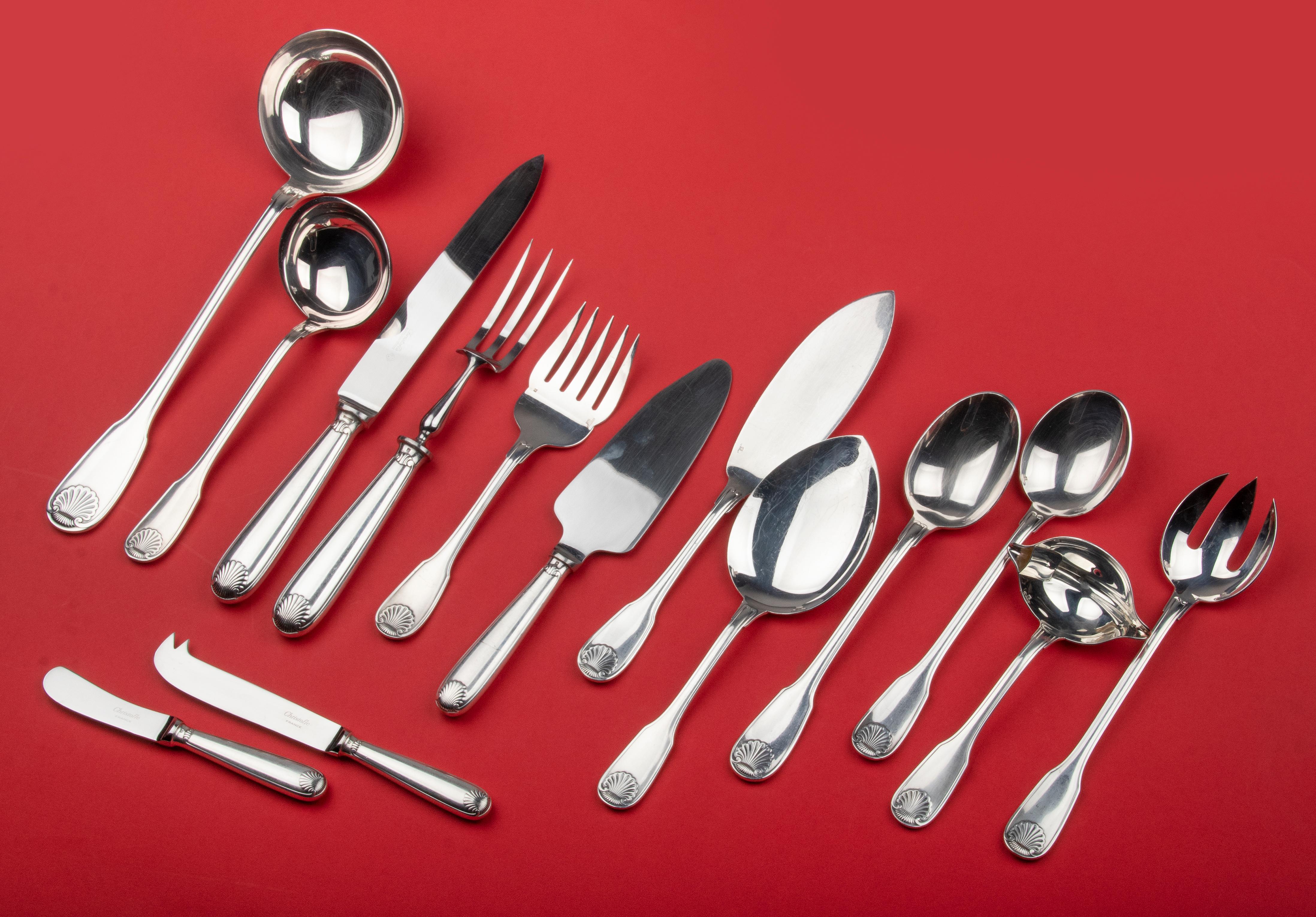 170-Piece Canteen with Silver-Plated Flatware by Christofle, Vendome Coquille 9