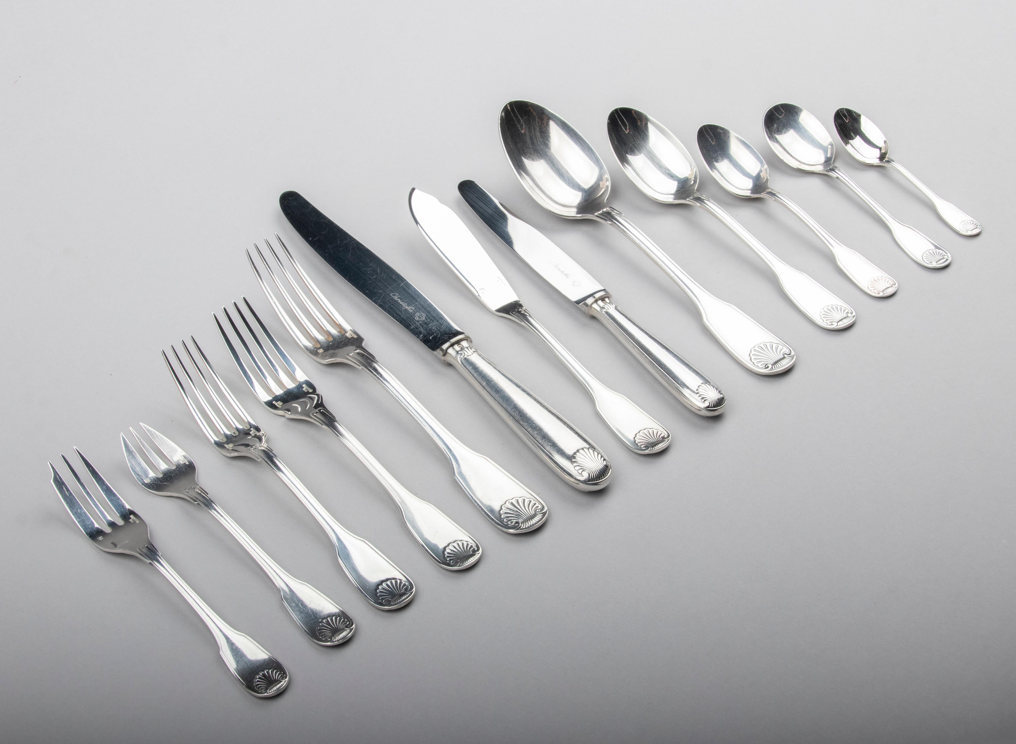 170-Piece Canteen with Silver-Plated Flatware by Christofle, Vendome Coquille 11