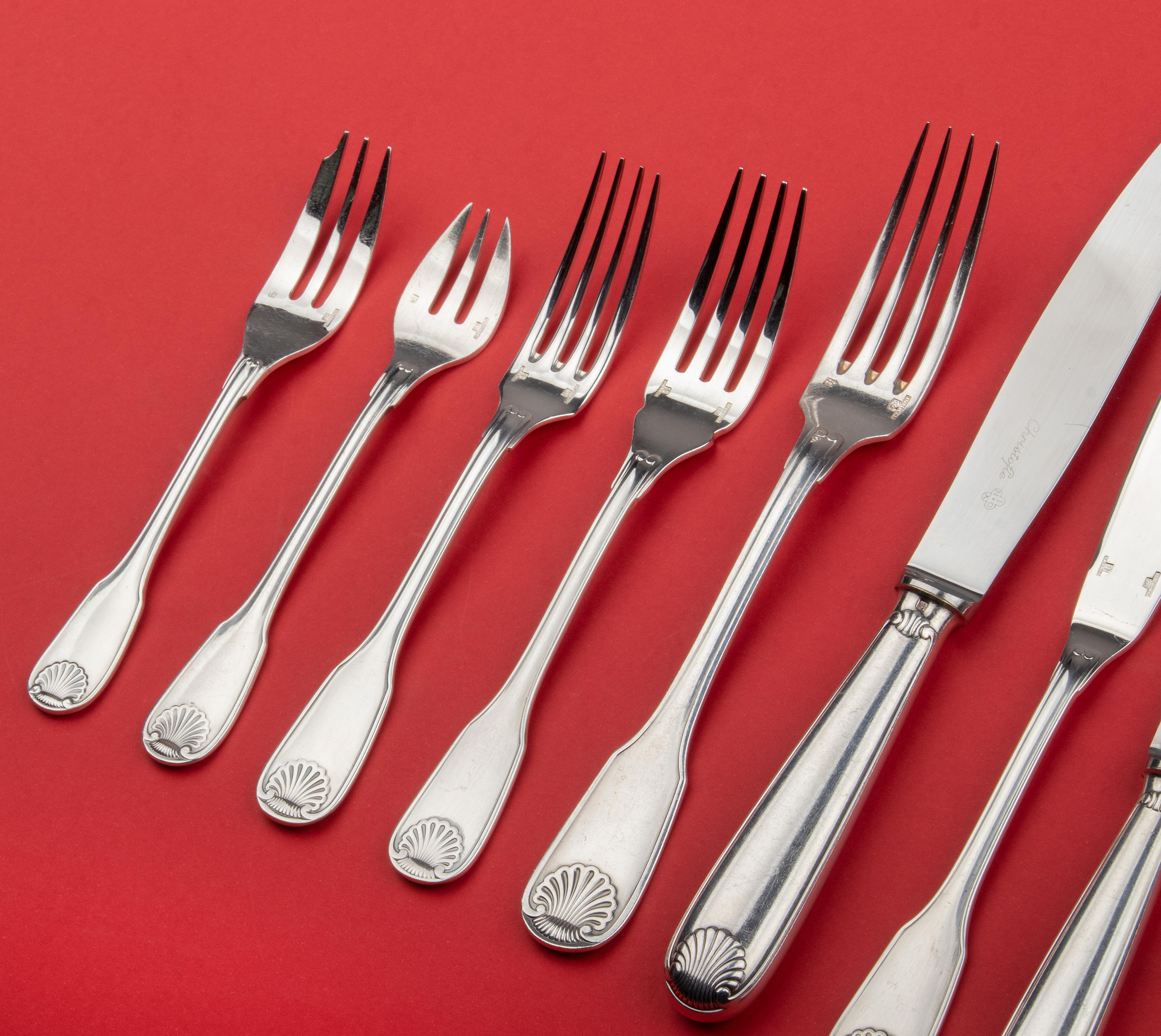 French 170-Piece Canteen with Silver-Plated Flatware by Christofle, Vendome Coquille
