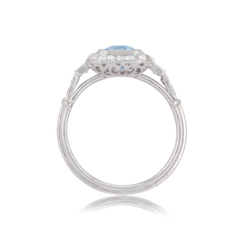 Art Deco 1.70 Rectangular Cushion Cut Aquamarine Engagement Ring, Platinum
