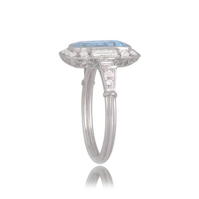 1.70 Rectangular Cushion Cut Aquamarine Engagement Ring, Platinum In Excellent Condition In New York, NY