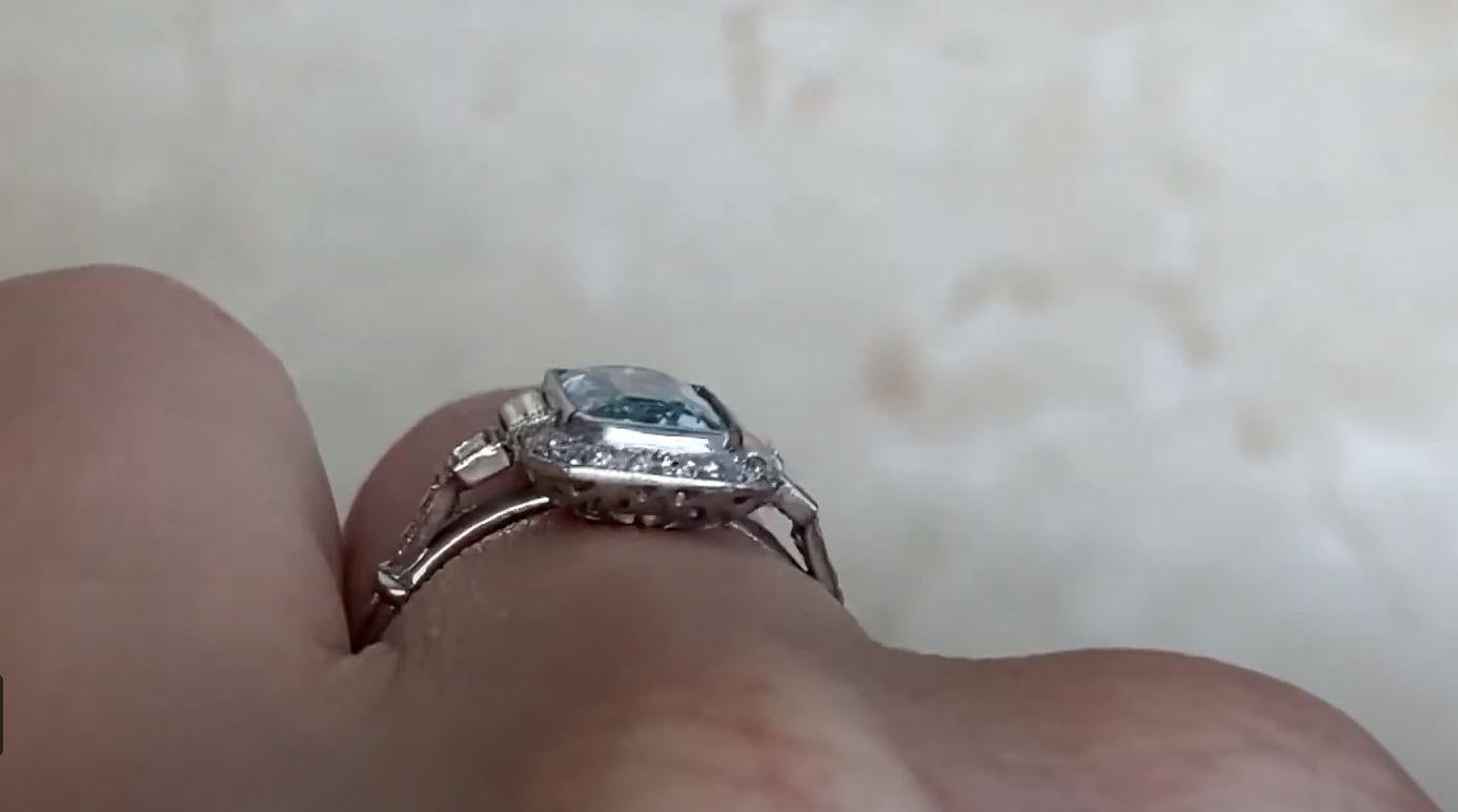 1.70 Rectangular Cushion Cut Aquamarine Engagement Ring, Platinum 1