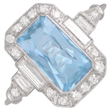 1.70 Rectangular Cushion Cut Aquamarine Engagement Ring, Platinum