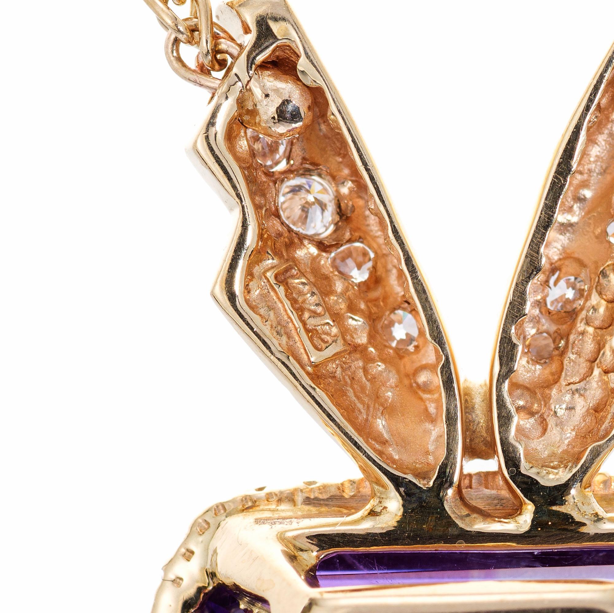 17.00 Karat Amethyst-Diamant-Gold-Anhänger-Halskette im Zustand „Gut“ im Angebot in Stamford, CT