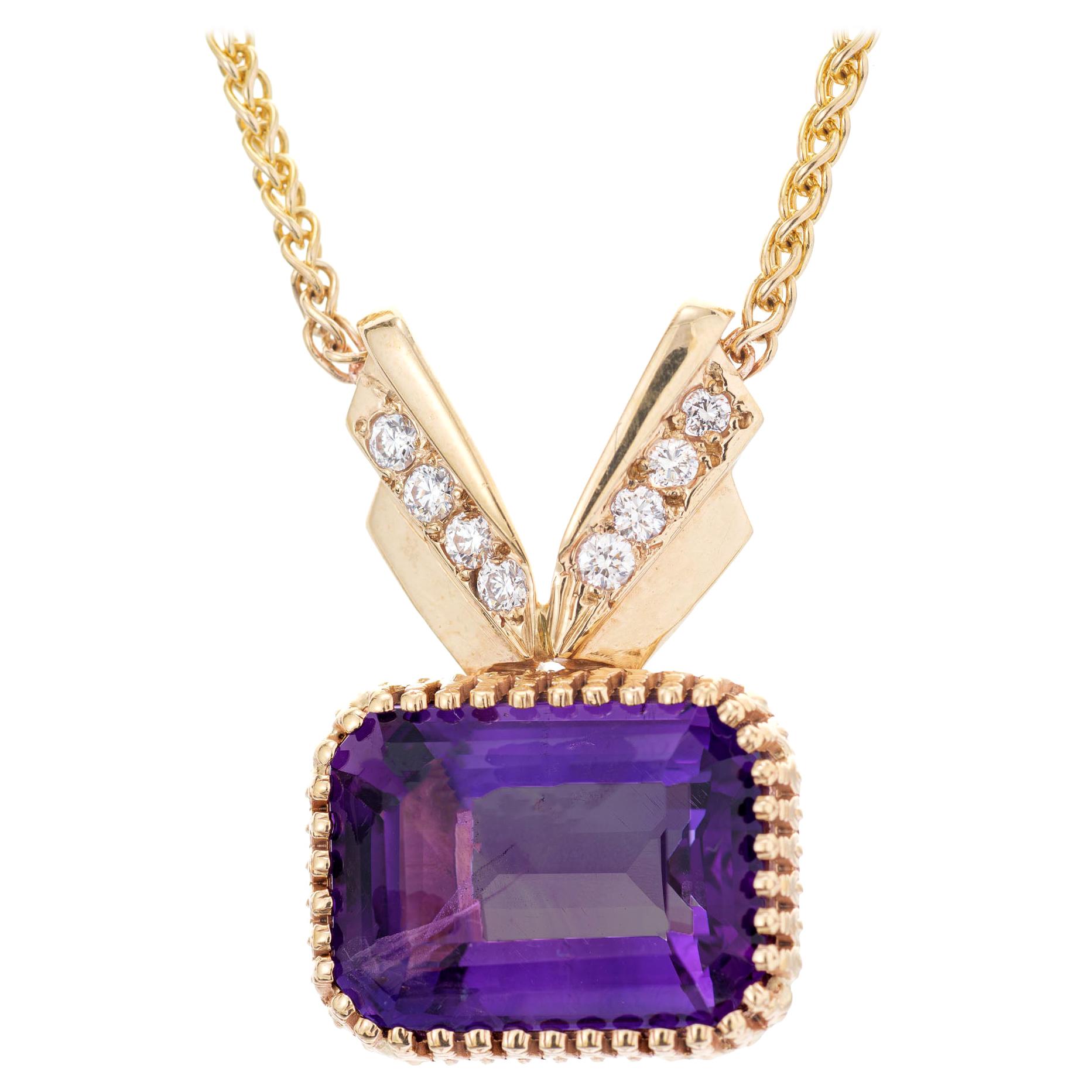 17.00 Carat Amethyst Diamond Gold Pendant Necklace For Sale