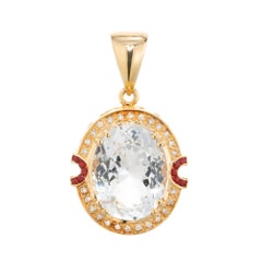 17.00 Carat Oval Precious Topaz Diamond Halo Ruby Yellow Gold Pendant Necklace