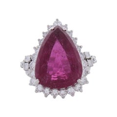 17.00 Carat Pear Shape Rubellite and Diamond Cocktail Ring in Platinum