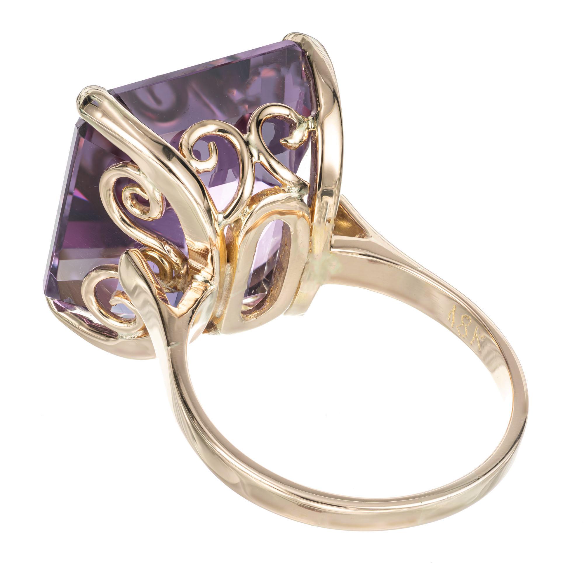 Square Cut 17.00 Carat Square Purple Amethyst Gold Cocktail Ring
