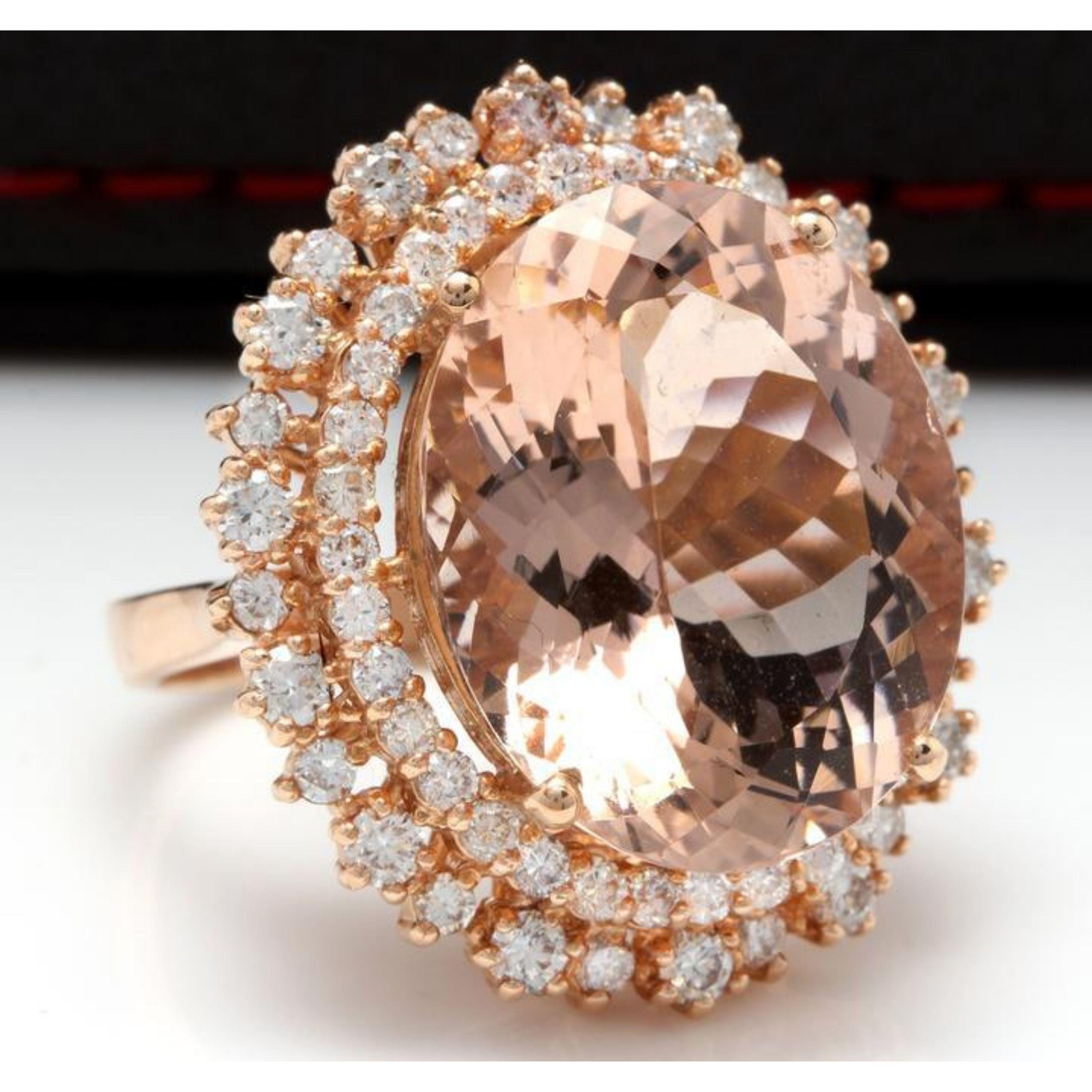 17.00 Carats Exquisite Natural Morganite and Diamond 14K Solid Rose Gold Ring

Total Natural Morganite Weight is: Approx. 15.00 Carats

Morganite Treatment: Heating

Morganite Measures: Approx. 18.48 x 14.78mm

Natural Round Diamonds Weight: Approx.