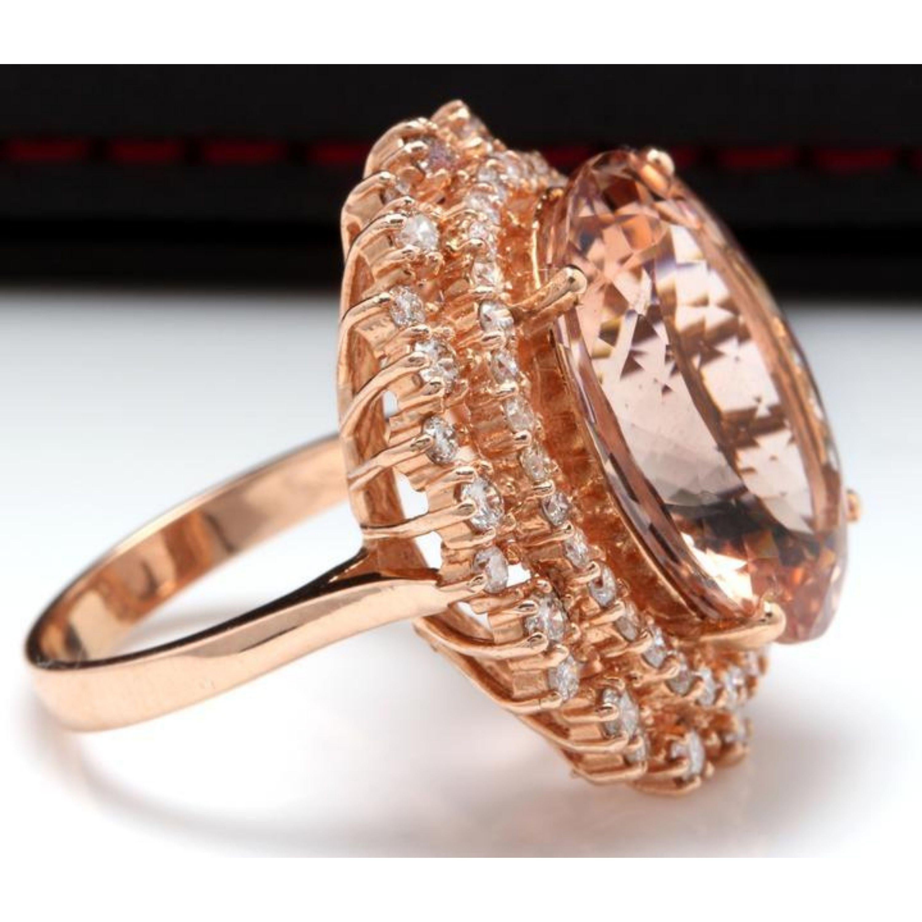 Rose Cut 17.00 Carat Exquisite Natural Morganite and Diamond 14 Karat Solid Gold Ring For Sale