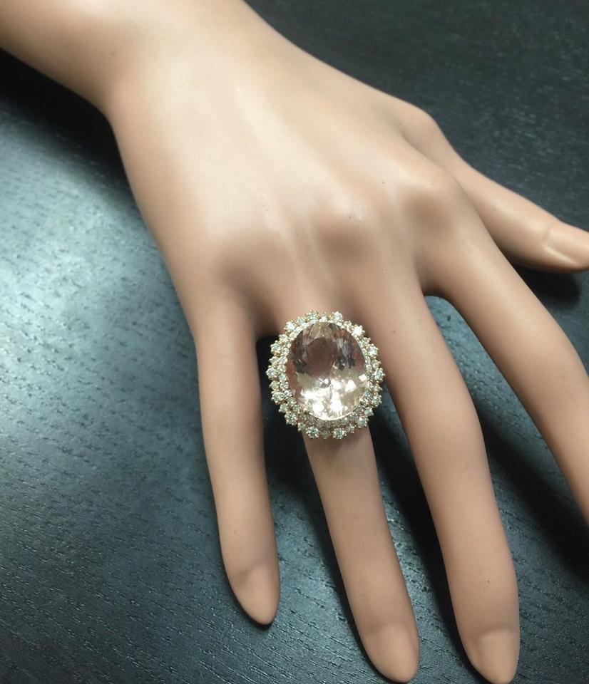 17.00 Carat Exquisite Natural Morganite and Diamond 14 Karat Solid Gold Ring For Sale 1