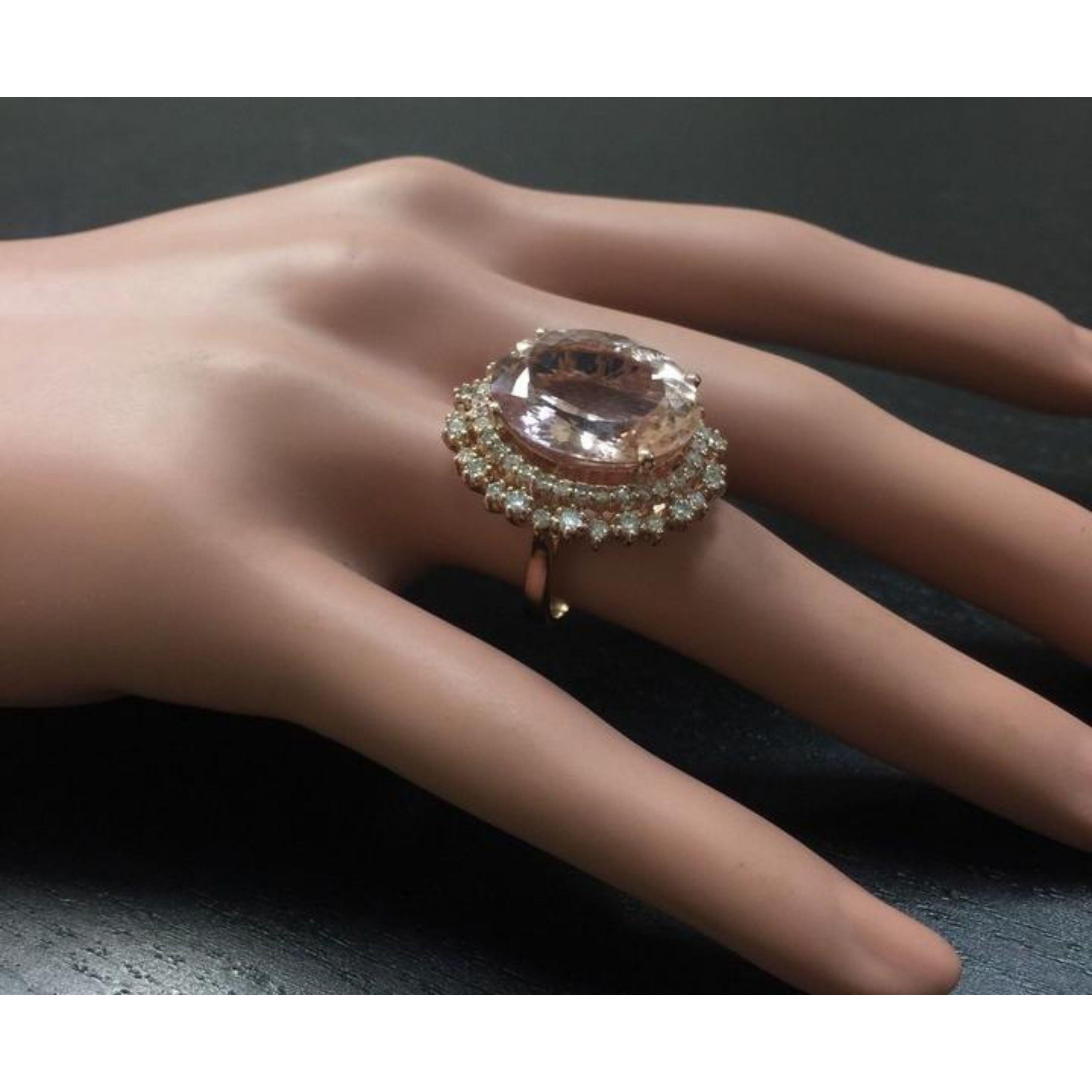17.00 Carat Exquisite Natural Morganite and Diamond 14 Karat Solid Gold Ring For Sale 3