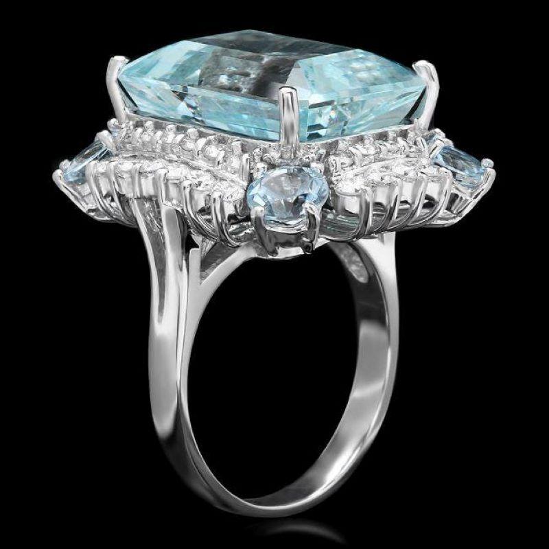 17.00 Carats Natural Aquamarine and Diamond 14K Solid White Gold Ring

Total Natural Aquamarine Weight is: Approx. 15.60 Carats 

Aquamarine Measures: Approx. 17.00 x 13.00mm (1 rectangular)

Aquamarine Measures: Approx. 5mm (4 round)

Natural Round