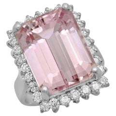 Anillo de oro blanco macizo de 14 quilates con kunzita natural y diamantes de 17,00 quilates