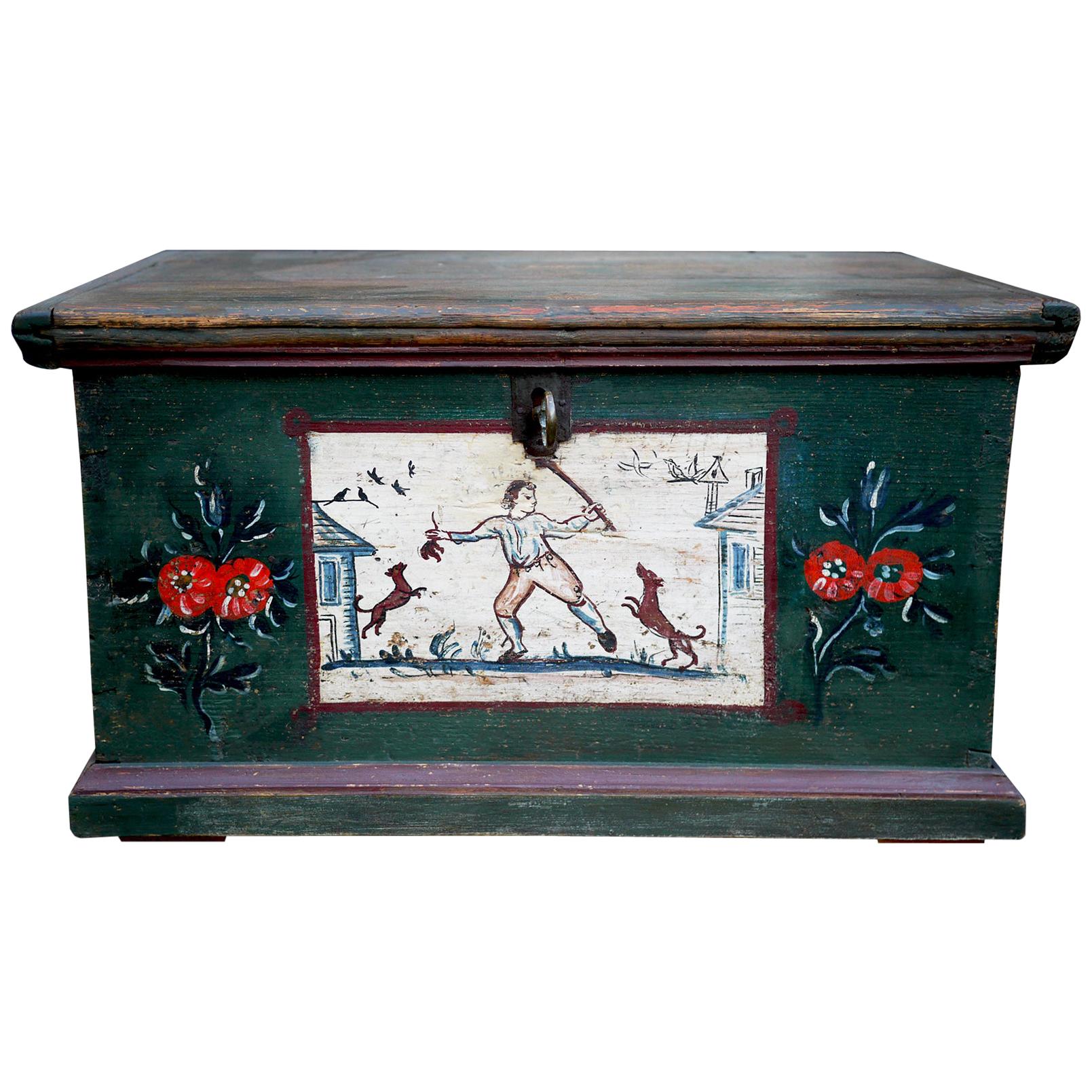 1700 Deep Green Painted Blanket Chest