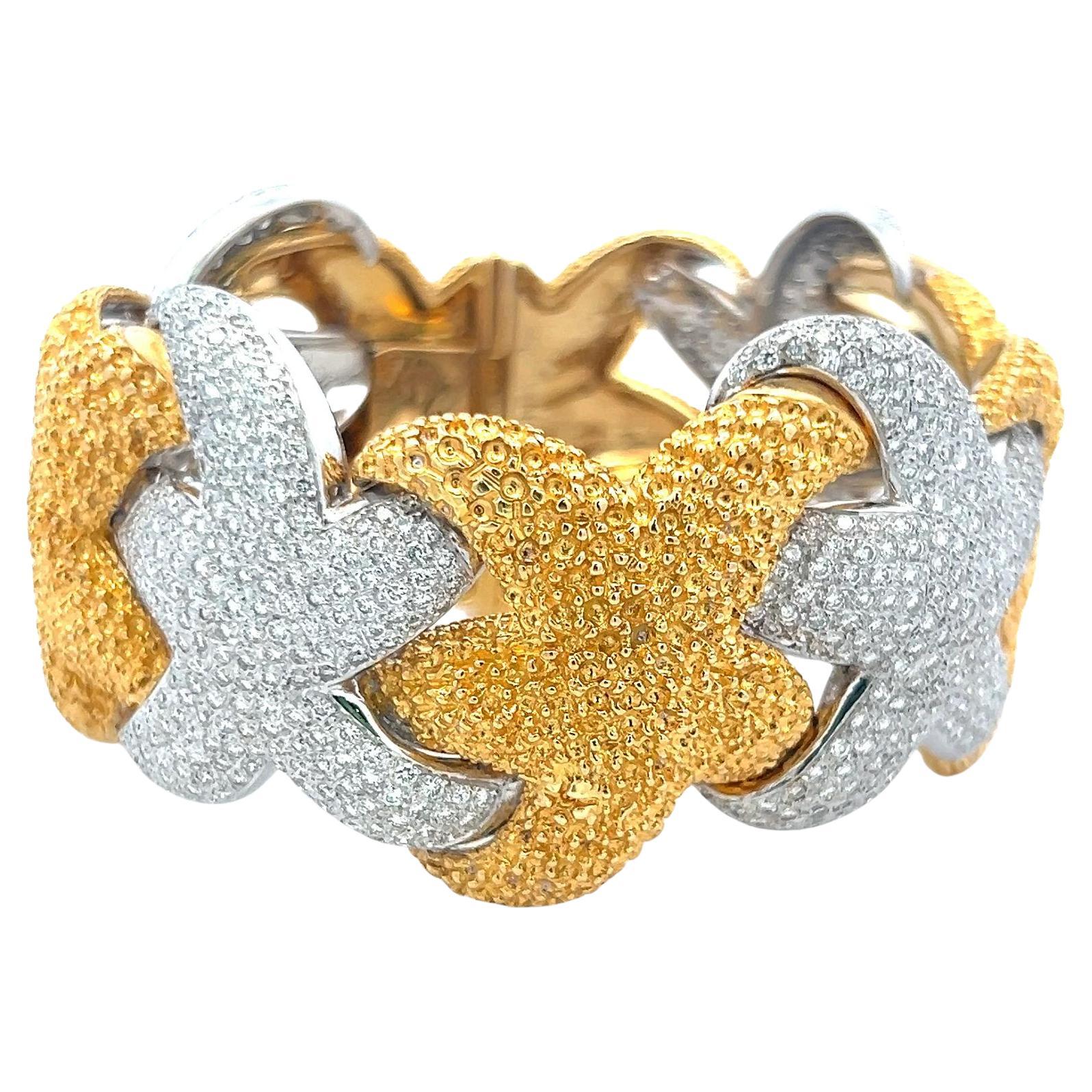 17.00ct G VS Diamond Two-Tone 18K Gold Floral Bangle (Vintage Estate)