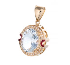 17.00 Carat Oval Precious Topaz Diamond Ruby Pendant
