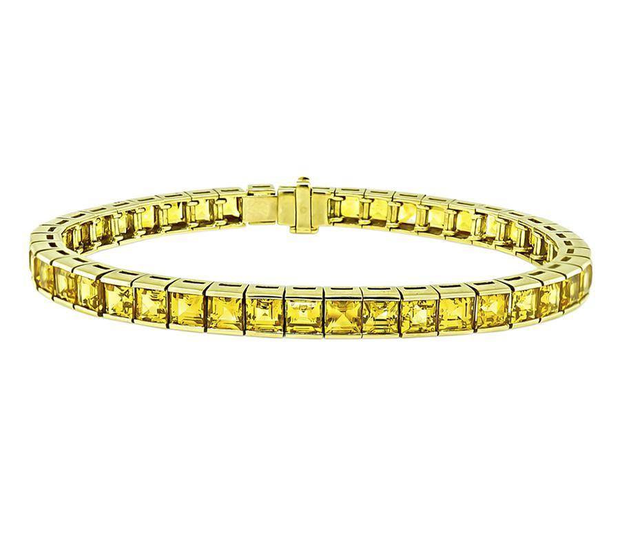 Square Cut 17.00ct Yellow Sapphire Gold Line Bracelet For Sale