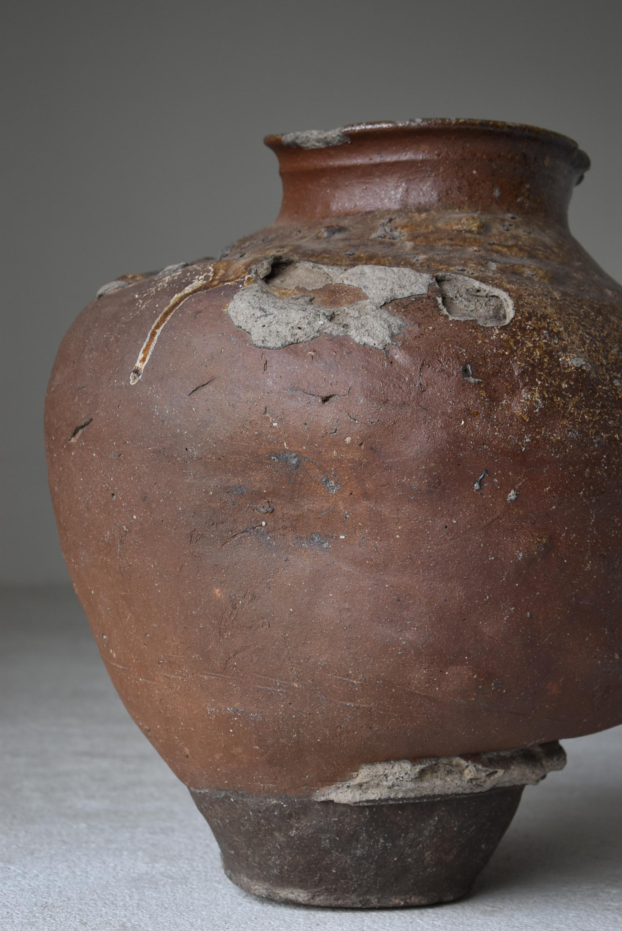Edo 1700s-1850s Japanese Antique Tsubo Tokoname / Wabisabi-Art Ceramic Jar Vase