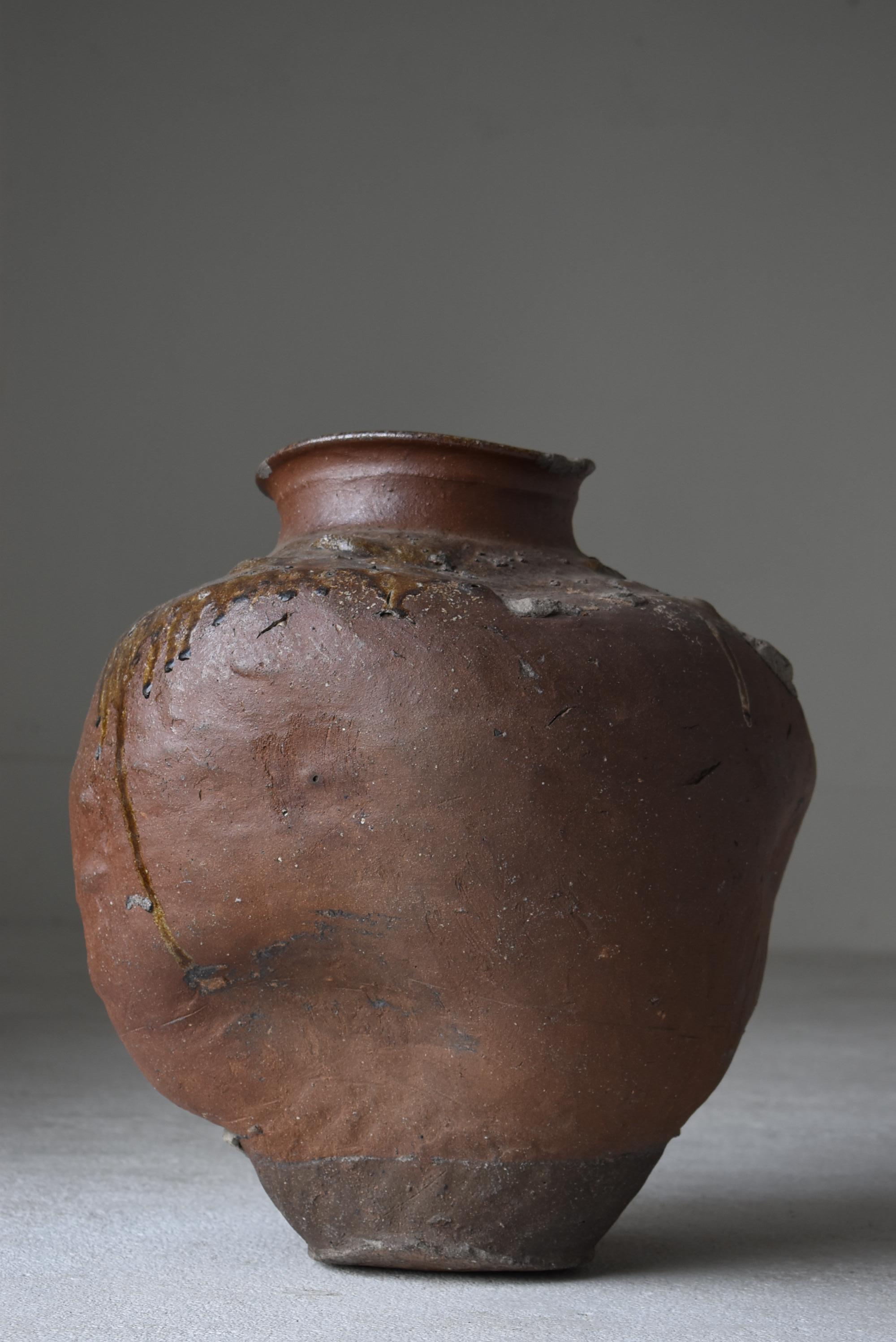 1700s-1850s Japanese Antique Tsubo Tokoname / Wabisabi-Art Ceramic Jar Vase 2