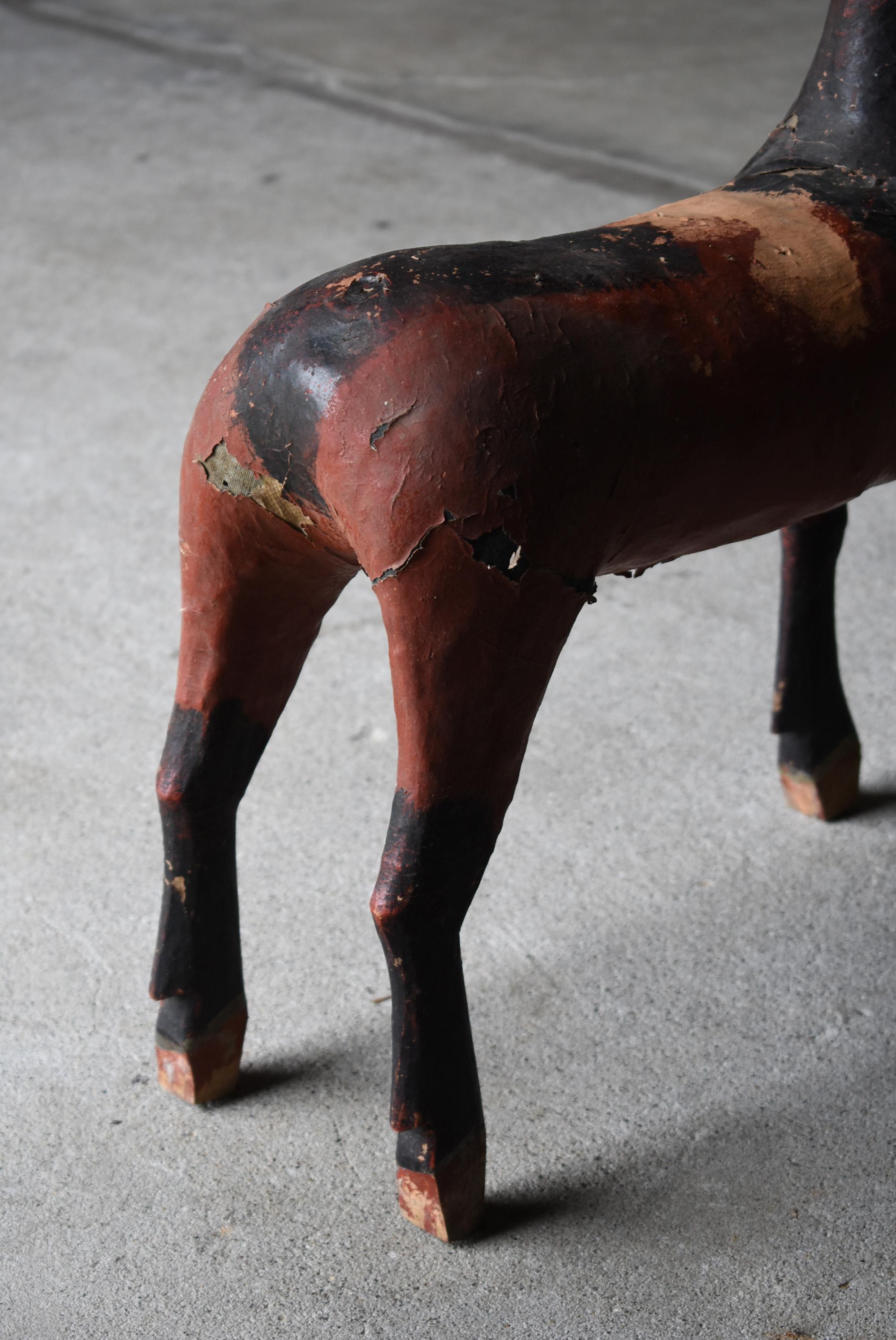 Japanese old horse sculpture Edo Period /Wooden Object  Wabisabi figurine 1
